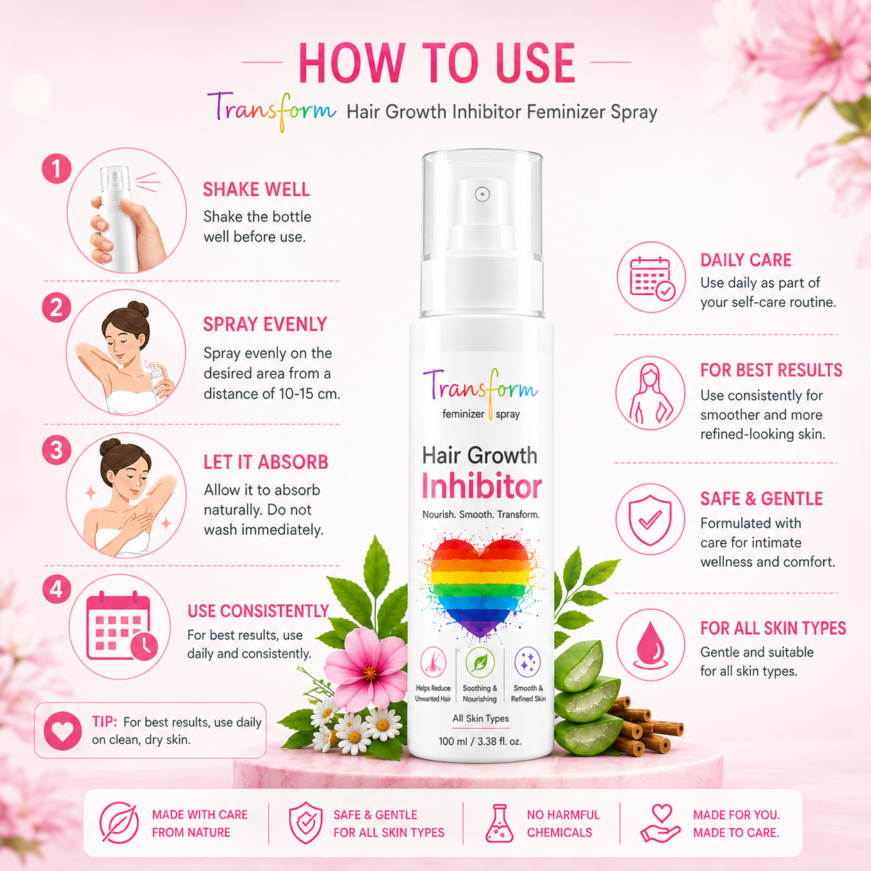 Transform Feminizer Spray – Hair Growth Inhibitor 100 ml — photo 2