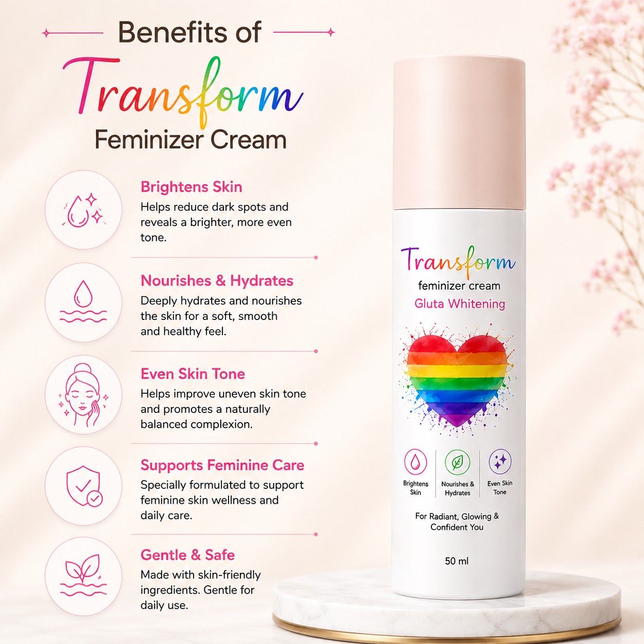 Transform Feminizer Cream  Gluta Whitening Cream Brightens Nourishes Hydrates 50 ml — photo 3